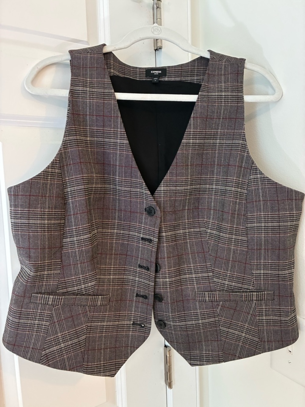 Express Plaid Vest - Gray with Subtle Burgundy Windowpane New